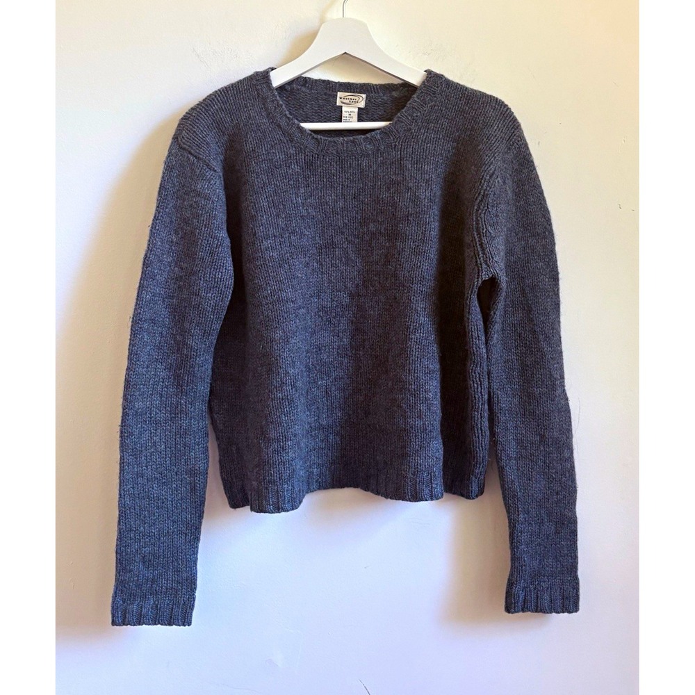 Weather Vane Womens Gray 100% Wool Knit Crew Neck Ribbed Trim Pullover Sz M crop